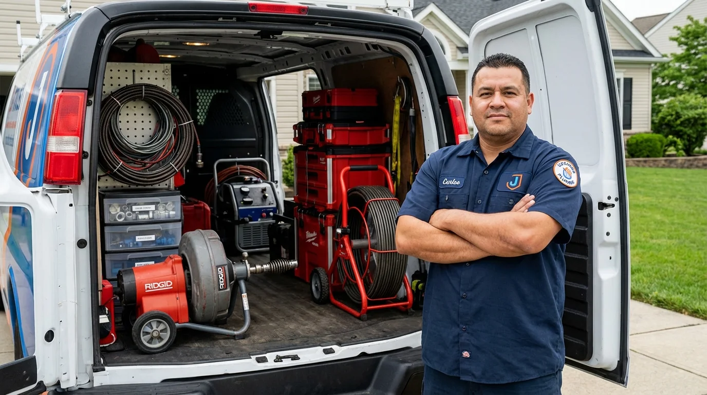 Professional drain cleaning equipment and Johns Plumbing LLC plumber in Pemberville