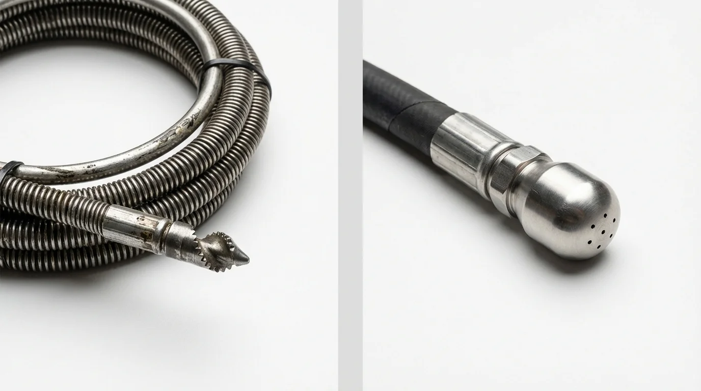 Drain snake cable and hydro jetting nozzle used for drain cleaning in Pemberville, OH