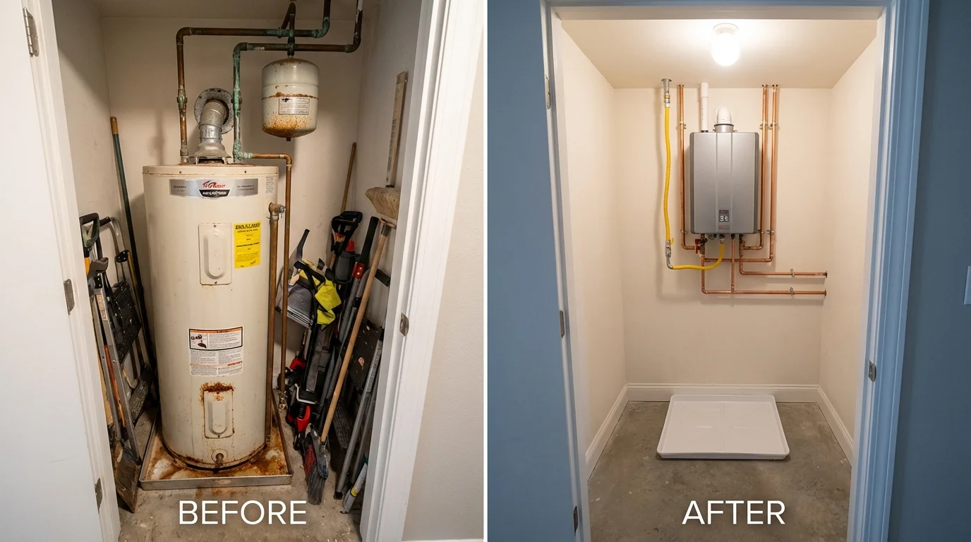 Tank water heater versus wall-mounted tankless unit comparison for Pemberville, OH homeowners