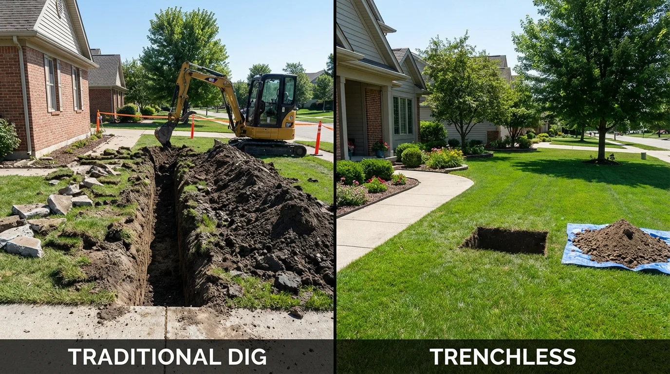 Trenchless sewer repair with minimal yard damage versus traditional excavation in Pemberville, OH